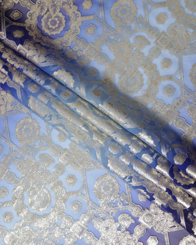 Royal Blue Silk Chiffon Metallic Lurex Fabric 110cm