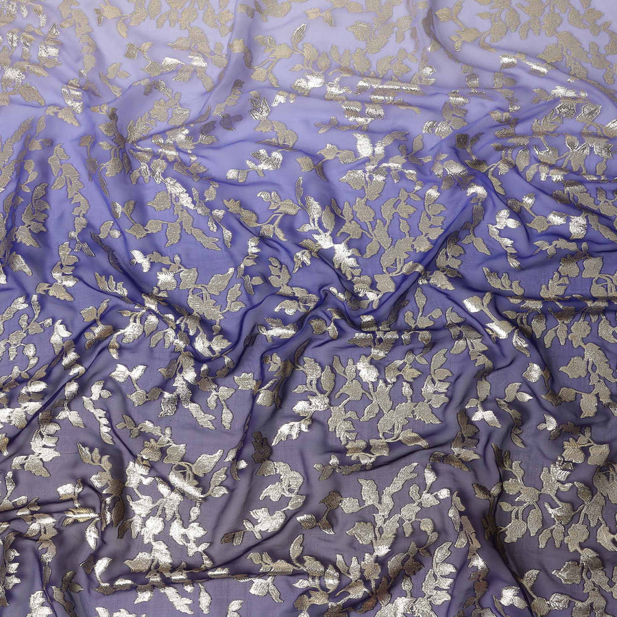 Indigo Blue Silk Chiffon Metallic Lurex Fabric 110cm