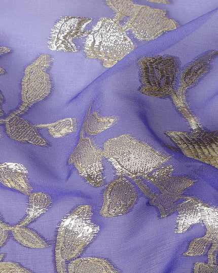 Indigo Blue Silk Chiffon Metallic Lurex Fabric 110cm