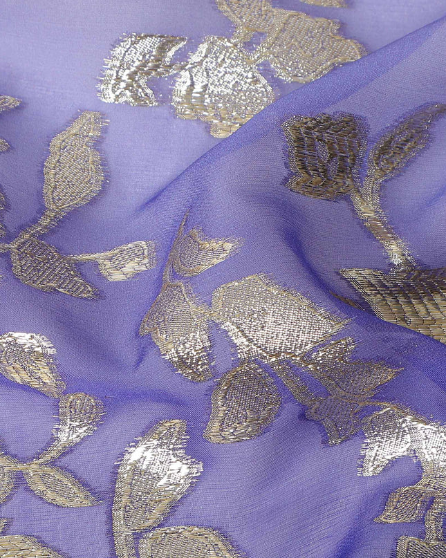 Indigo Blue Silk Chiffon Metallic Lurex Fabric 110cm