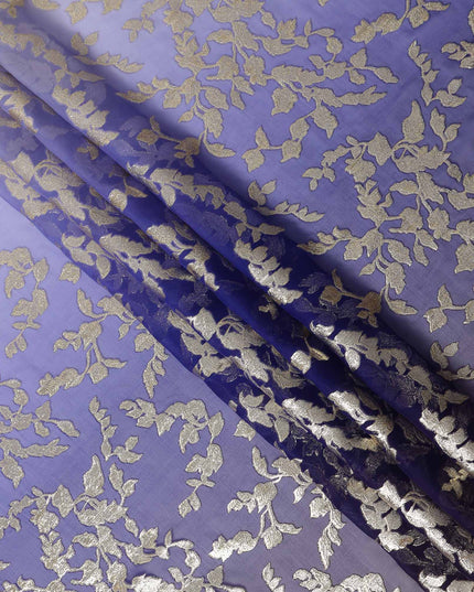 Indigo Blue Silk Chiffon Metallic Lurex Fabric 110cm