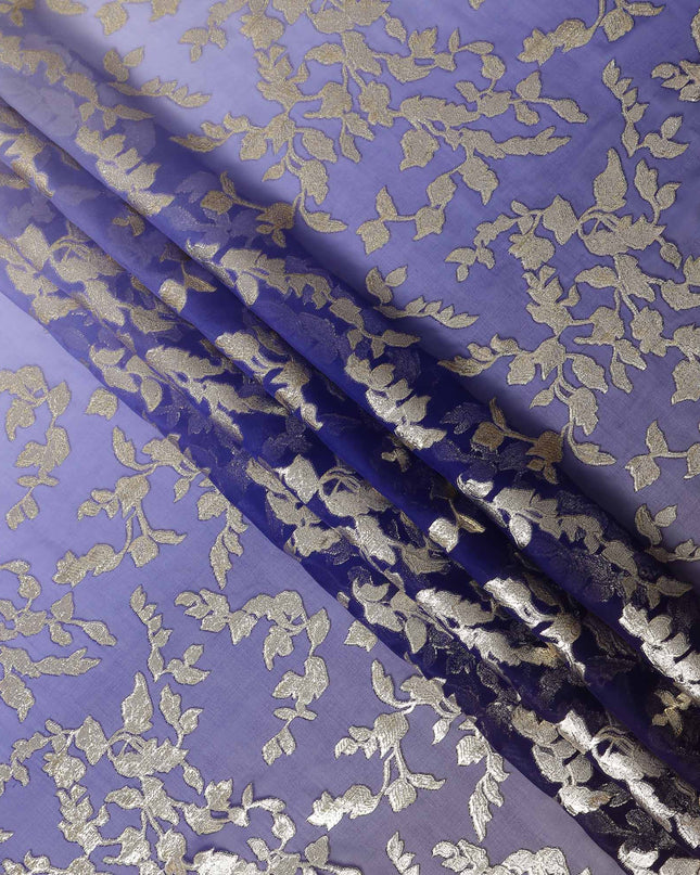 Indigo Blue Silk Chiffon Metallic Lurex Fabric 110cm