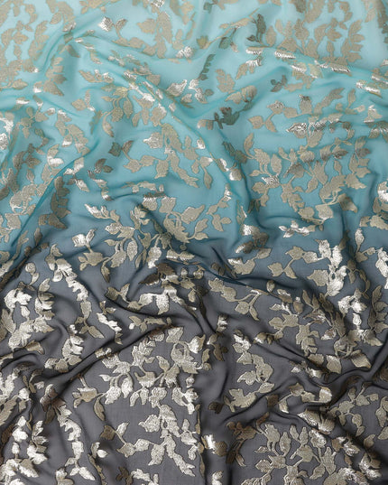 Teal Blue Silk Chiffon Metallic Lurex Fabric 110cm