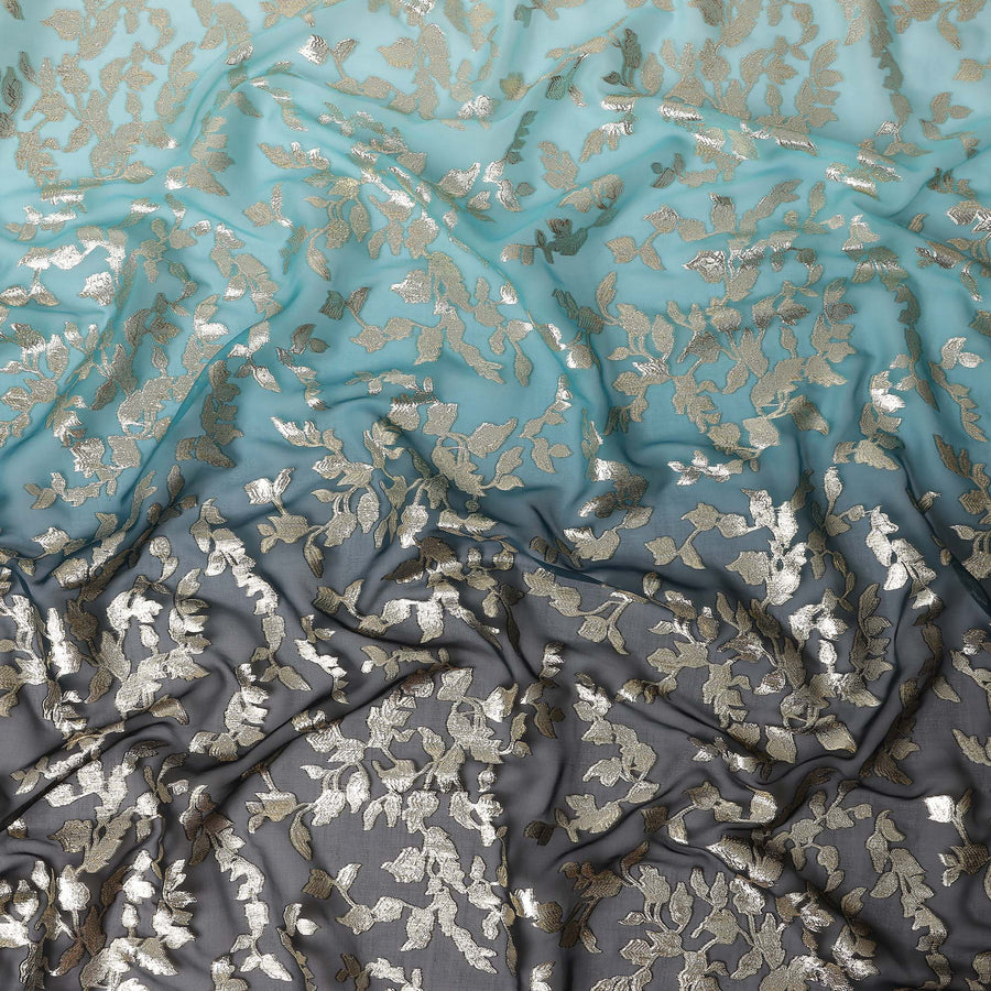Teal Blue Silk Chiffon Metallic Lurex Fabric 110cm