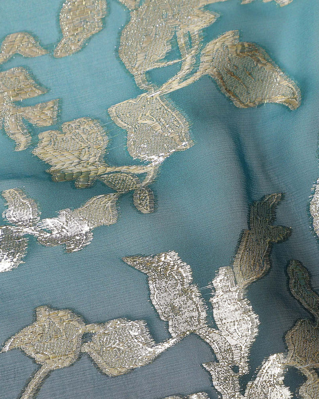Teal Blue Silk Chiffon Metallic Lurex Fabric 110cm