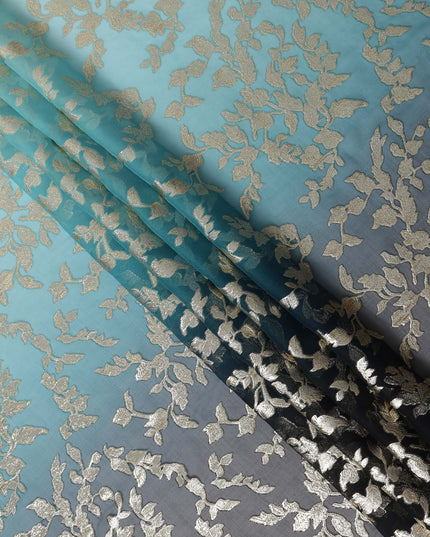 Teal Blue Silk Chiffon Metallic Lurex Fabric 110cm