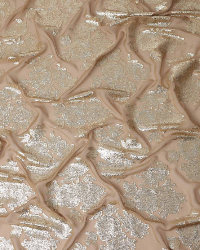 Camel Brown Silk Chiffon Metallic Lurex Fabric 110cm