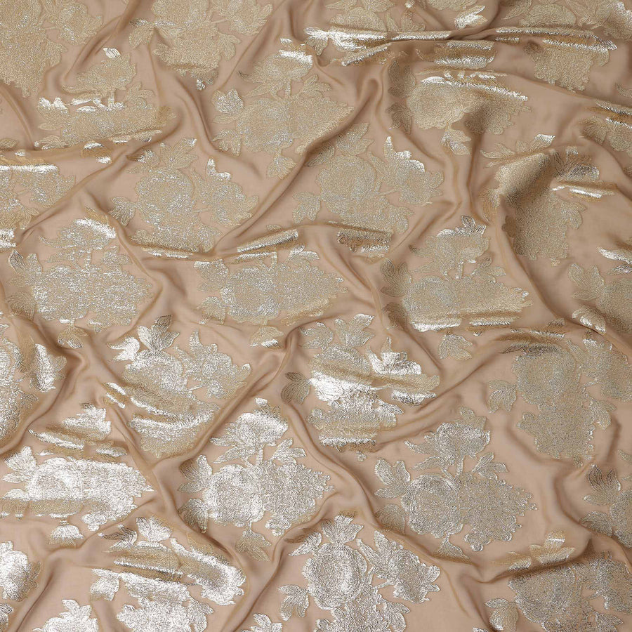 Camel Brown Silk Chiffon Metallic Lurex Fabric 110cm