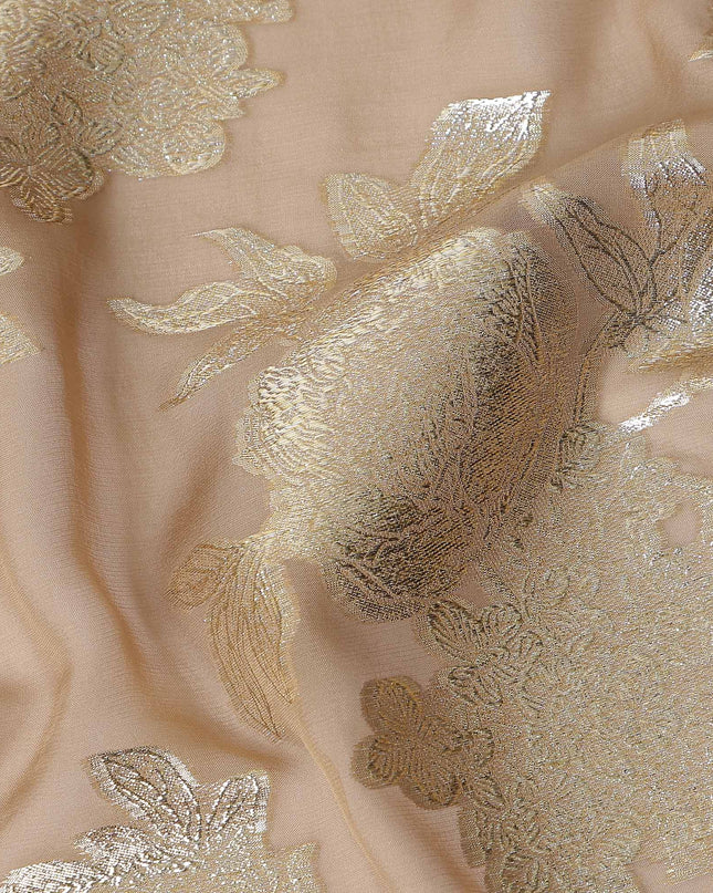 Camel Brown Silk Chiffon Metallic Lurex Fabric 110cm