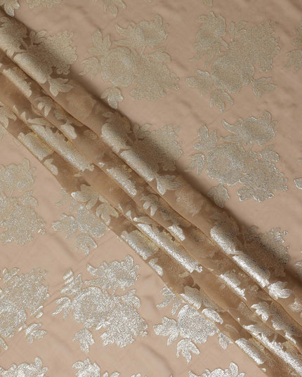 Camel Brown Silk Chiffon Metallic Lurex Fabric 110cm