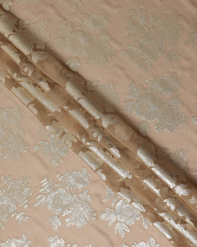 Camel Brown Silk Chiffon Metallic Lurex Fabric 110cm