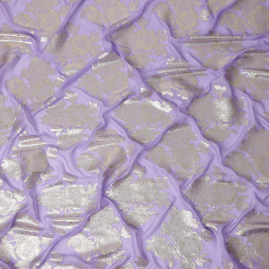 Lilac Purple Silk Chiffon Metallic Lurex Fabric 110cm