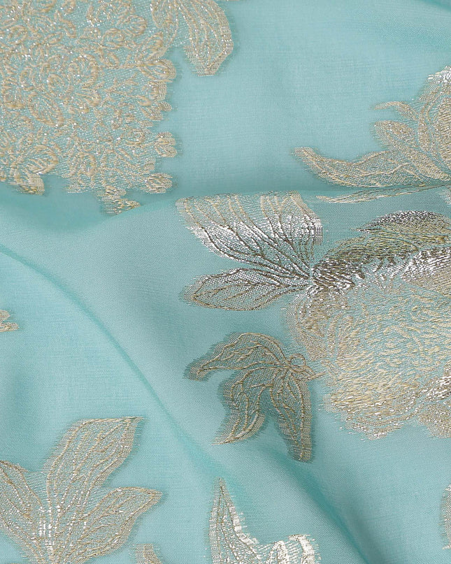 Turquoise Blue Silk Chiffon Metallic Lurex Fabric 110cm