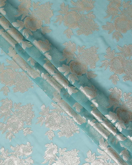 Turquoise Blue Silk Chiffon Metallic Lurex Fabric 110cm