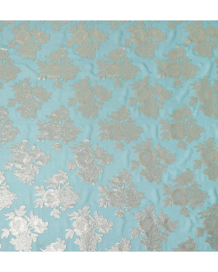 Turquoise Blue Silk Chiffon Metallic Lurex Fabric 110cm