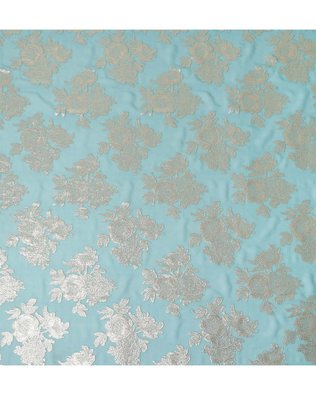 Turquoise Blue Silk Chiffon Metallic Lurex Fabric 110cm
