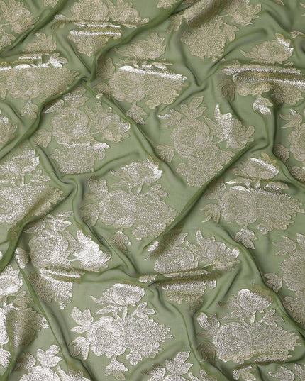 Sage Green Silk Chiffon Metallic Lurex Fabric 110cm