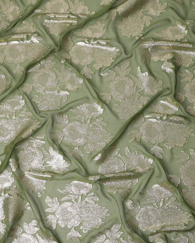Sage Green Silk Chiffon Metallic Lurex Fabric 110cm