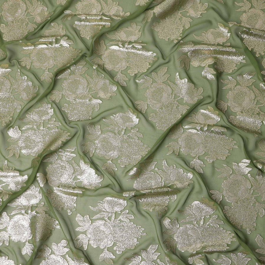 Sage Green Silk Chiffon Metallic Lurex Fabric 110cm