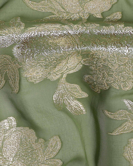 Sage Green Silk Chiffon Metallic Lurex Fabric 110cm