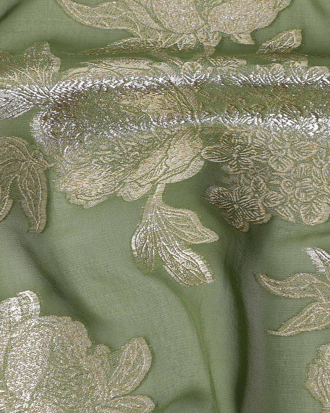 Sage Green Silk Chiffon Metallic Lurex Fabric 110cm