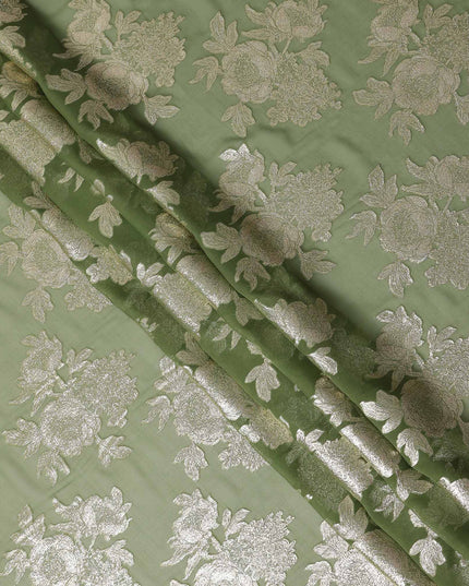 Sage Green Silk Chiffon Metallic Lurex Fabric 110cm