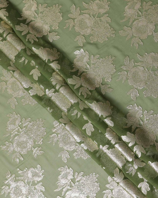 Sage Green Silk Chiffon Metallic Lurex Fabric 110cm