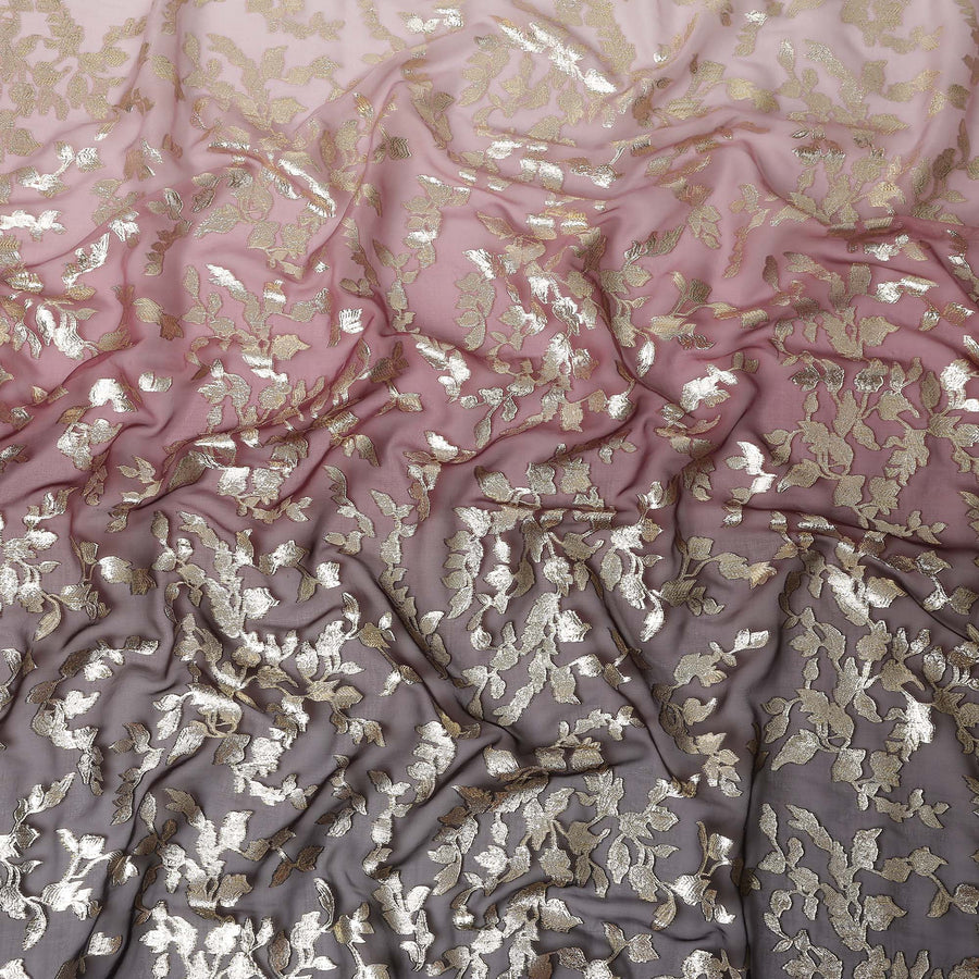 Dusky Mauve Silk Chiffon Metallic Lurex Fabric 110cm