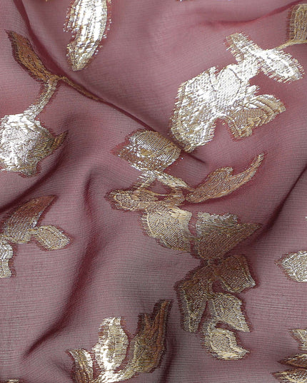 Dusky Mauve Silk Chiffon Metallic Lurex Fabric 110cm