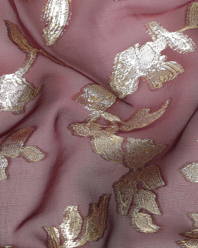 Dusky Mauve Silk Chiffon Metallic Lurex Fabric 110cm