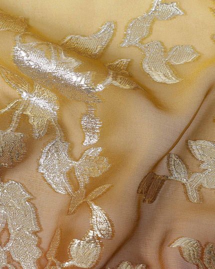 Honey Yellow Silk Chiffon Metallic Lurex Fabric 110cm
