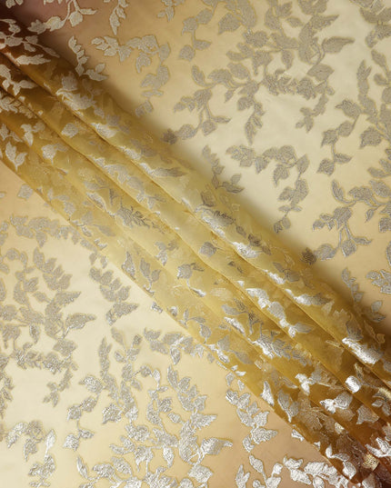 Honey Yellow Silk Chiffon Metallic Lurex Fabric 110cm