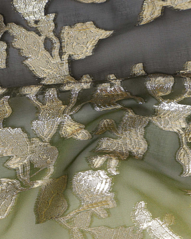 Pale Olive Silk Chiffon Metallic Lurex Fabric 110cm