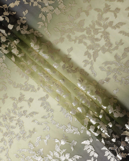Pale Olive Silk Chiffon Metallic Lurex Fabric 110cm