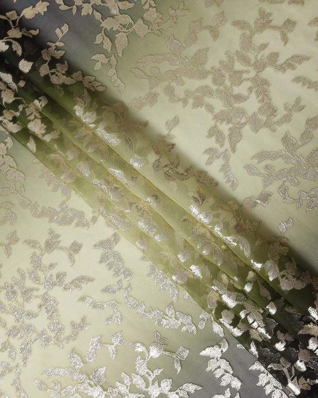 Pale Olive Silk Chiffon Metallic Lurex Fabric 110cm