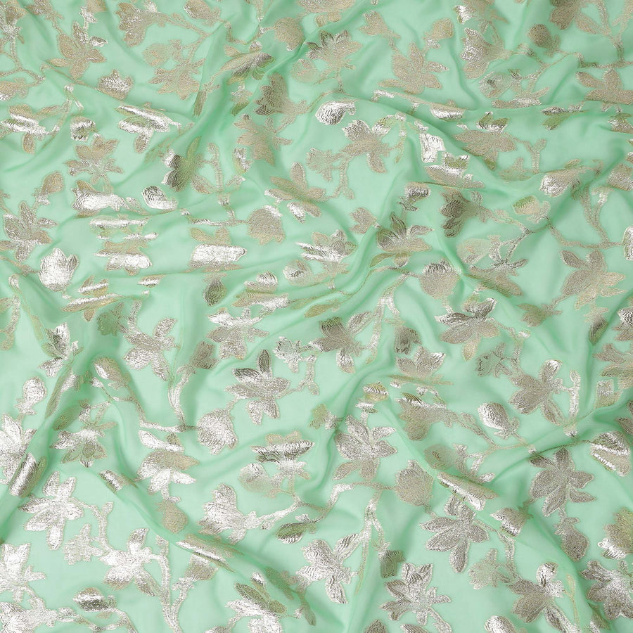 Seafoam Green Silk Chiffon Metallic Lurex Fabric 110cm