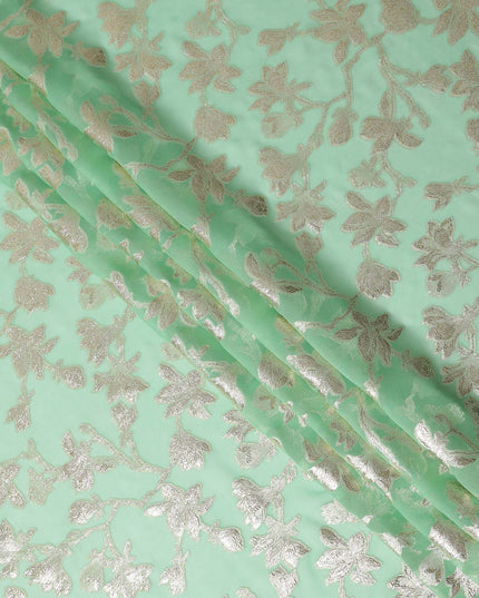 Seafoam Green Silk Chiffon Metallic Lurex Fabric 110cm