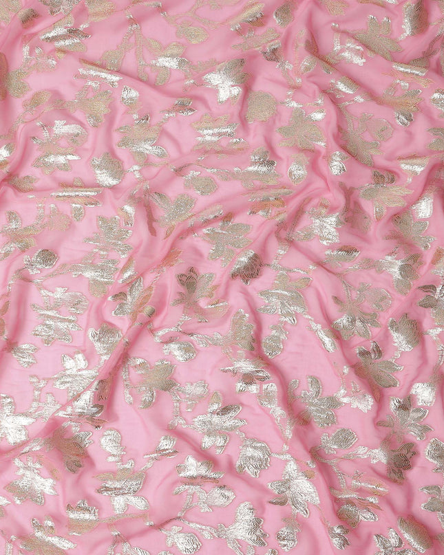 Candy Pink Silk Chiffon Metallic Lurex Fabric 110cm