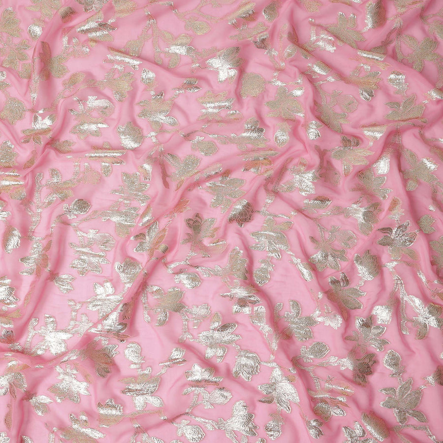 Candy Pink Silk Chiffon Metallic Lurex Fabric 110cm