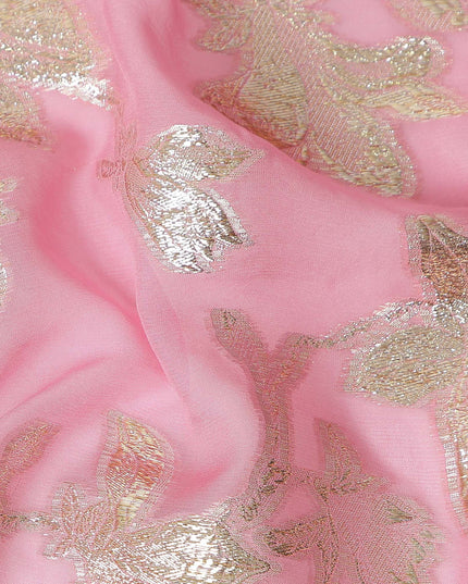 Candy Pink Silk Chiffon Metallic Lurex Fabric 110cm
