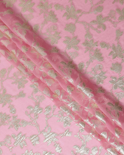 Candy Pink Silk Chiffon Metallic Lurex Fabric 110cm