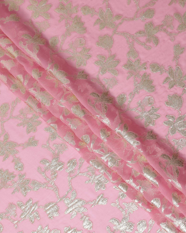 Candy Pink Silk Chiffon Metallic Lurex Fabric 110cm