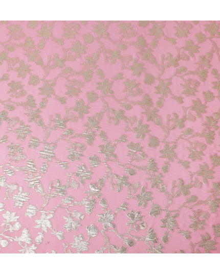 Candy Pink Silk Chiffon Metallic Lurex Fabric 110cm