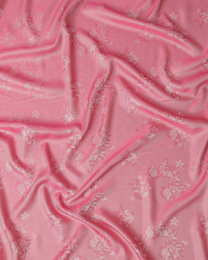 Rose Pink Pure Silk Satin Jacquard Fabric 110cm
