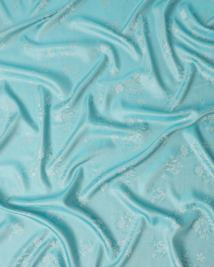 Aqua Blue Pure Silk Satin Jacquard Fabric 110cm