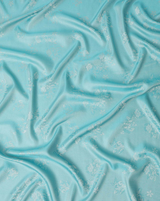 Aqua Blue Pure Silk Satin Jacquard Fabric 110cm