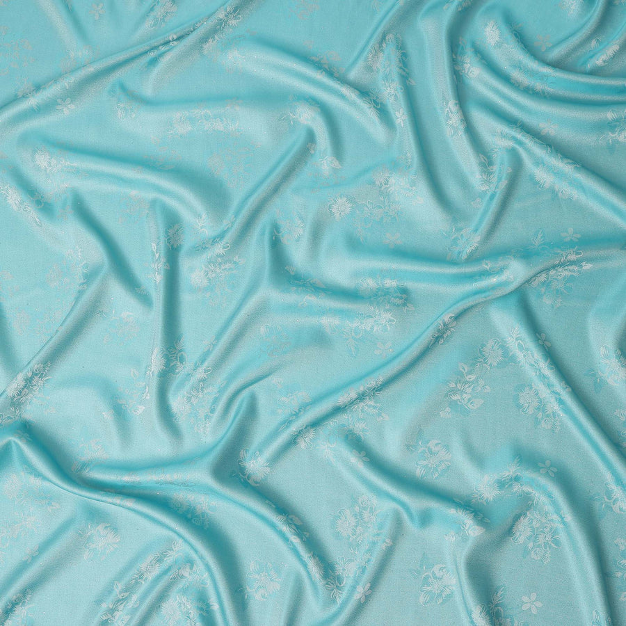 Aqua Blue Pure Silk Satin Jacquard Fabric 110cm
