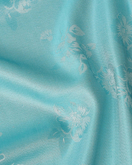 Aqua Blue Pure Silk Satin Jacquard Fabric 110cm