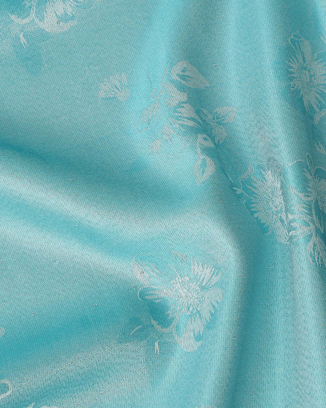 Aqua Blue Pure Silk Satin Jacquard Fabric 110cm