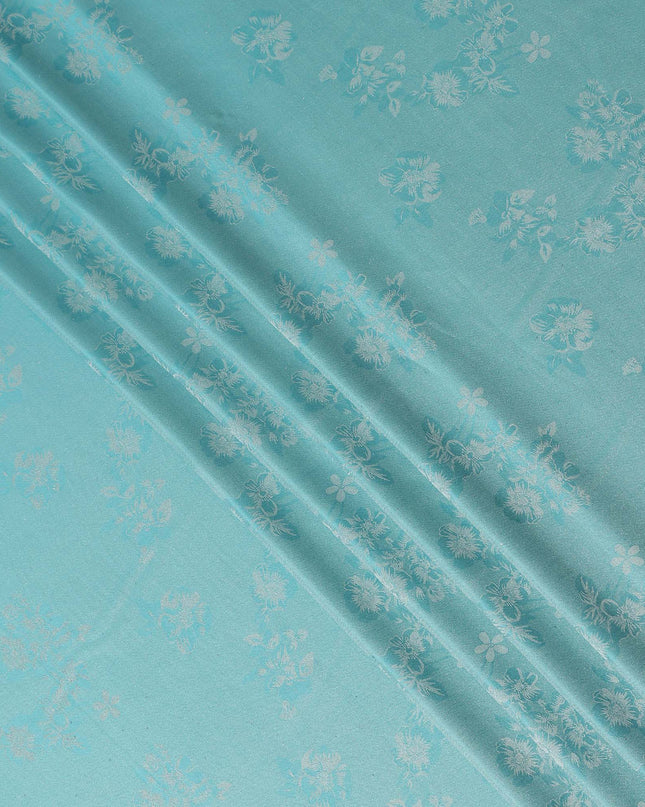 Aqua Blue Pure Silk Satin Jacquard Fabric 110cm